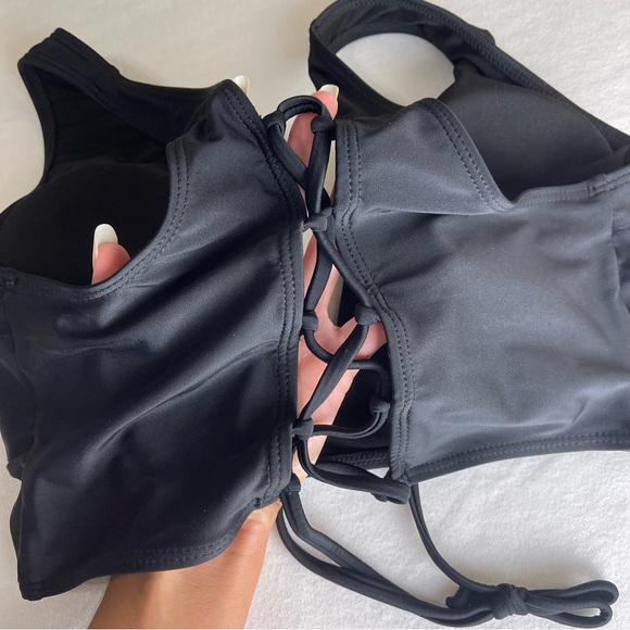 NEW Lace Up Swimsuit Top Black - Picture 11 of 16